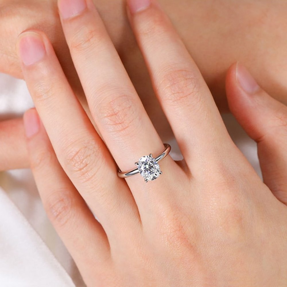 Certified 2ct. t.w. Moissanite Diamond Oval Hidden Halo Engagement Ring NEW - Picture 4 of 14